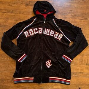 Vintage Retro Rocawear Black Jacket Coat Velour 3XL Men’s Y2K VTG
